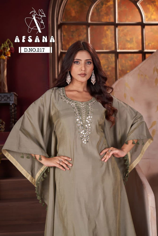 DN 217 By Afsana Mirror Hand Work Modal Kaftan Style Kurti With Bottom Wholesale Market In Surat
